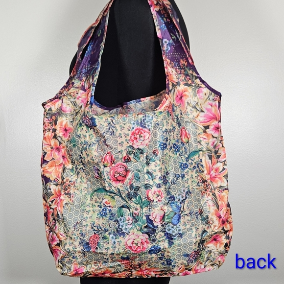 Johnny Was Floral Nylon Packable Foldable Tote Bag Travel Shopping Reusable Bag - Picture 2 of 9